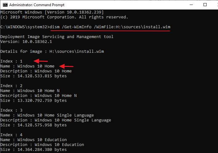 Command prompt admin. Install.Wim. Windows description. The DISM log file can be found at.