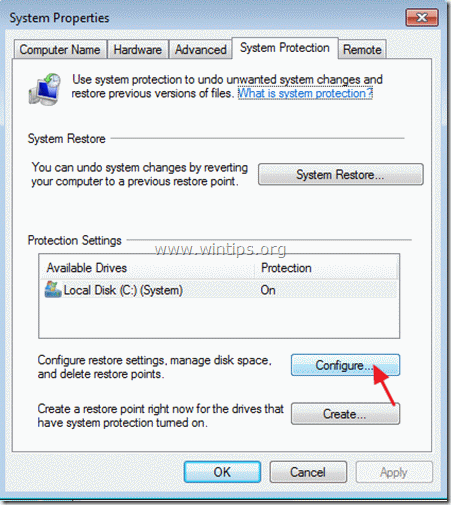 Enable system protection windows 7