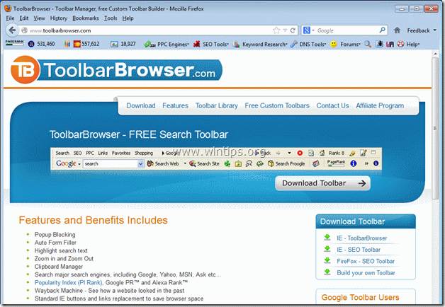 remove toolbar browser - www.wintips.org