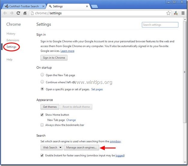 manage search engines - chrome