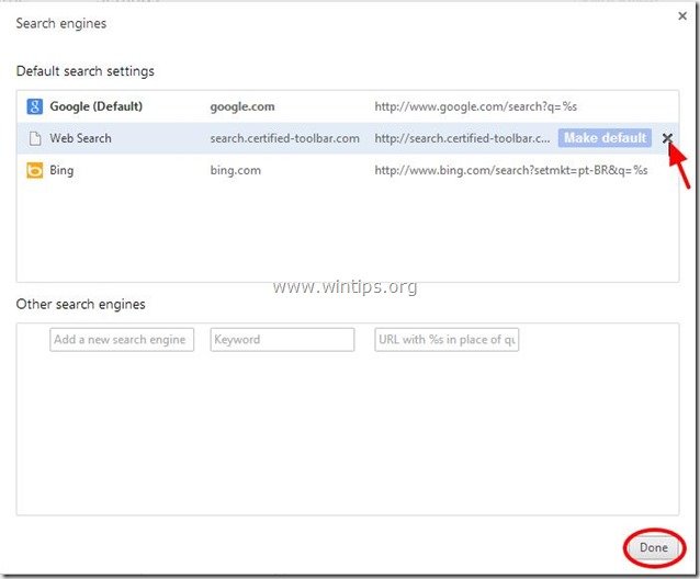 remove search engine - chrome