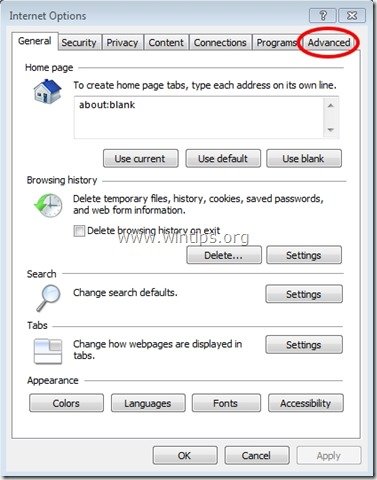 internet options - advanced - wintips.org