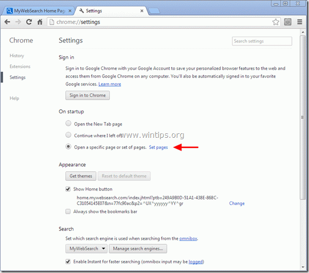 Remove mywebsearch homepage chrome