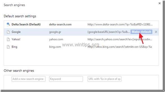 install the default search engine Chrome