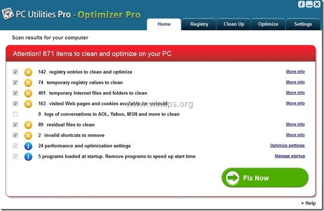 Usuń Optimizer Pro Rogue Program (Virus)