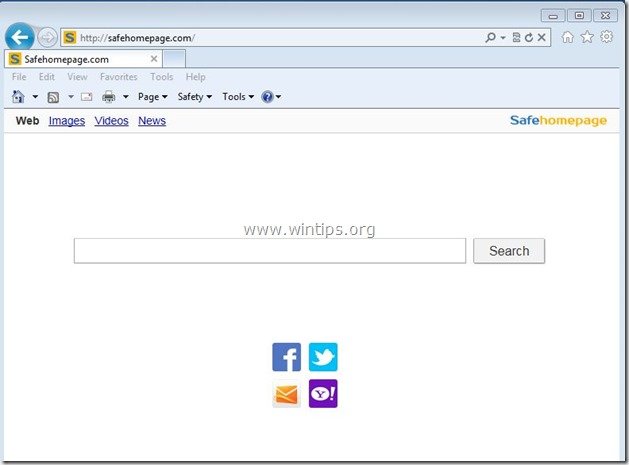 Rimuovere il reindirizzamento del browser Safehomepage.com