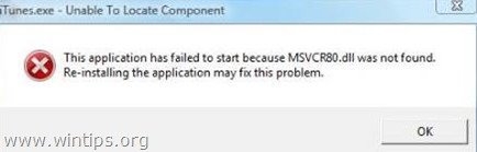 Kuidas parandada "Msvcr80.dll puudub või seda ei ole leitud" iTunes'i viga
