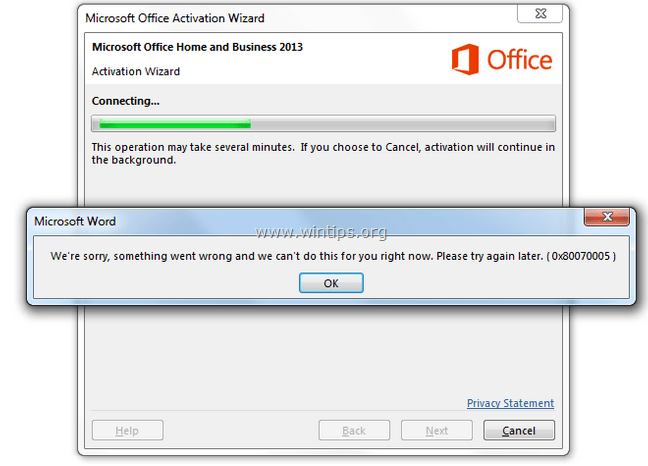 How to Fix Office Activation Error 0x80070005 (Office 365, Office 2013 or  Office 2010) - Cannot Activate Office  - Windows Tips & How-tos