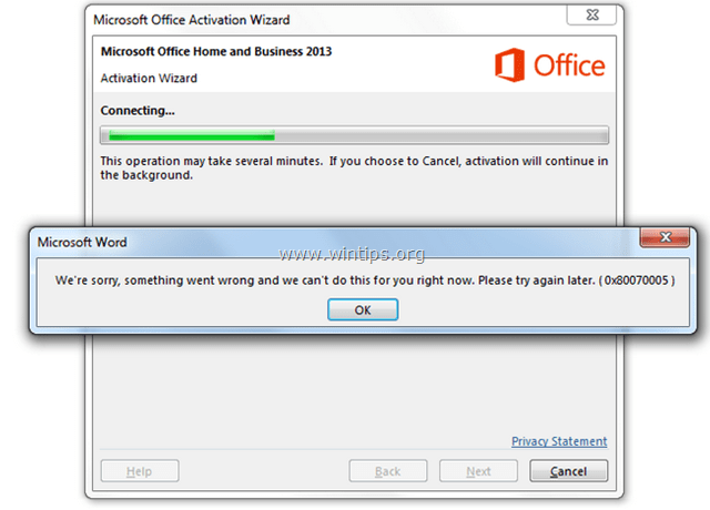 Office Activation Error 0x80070005
