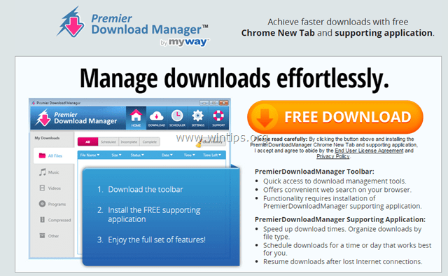 Hur man tar bort Premier Download Manager Toolbar (Virus, Hijacker)