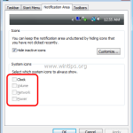 How to fix: Volume, Clock, Power or Network icon(s) Missing & Check Box options are Grayed Out on Windows 7 or Vista.