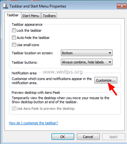Customize Windows 7 icon notification area