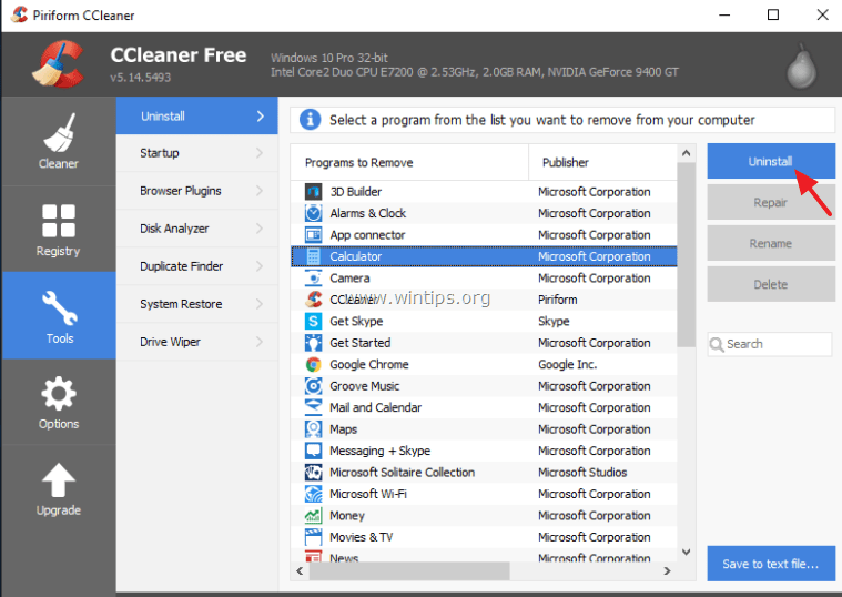 ccleaner uninstall apps