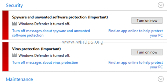 Kā labot: Nevar palaist Windows Defender operētājsistēmā Windows 10 vai Windows 8.