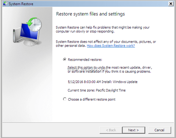 restore system files and settings