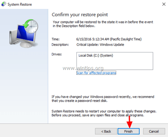 restore Windows to a previous working point