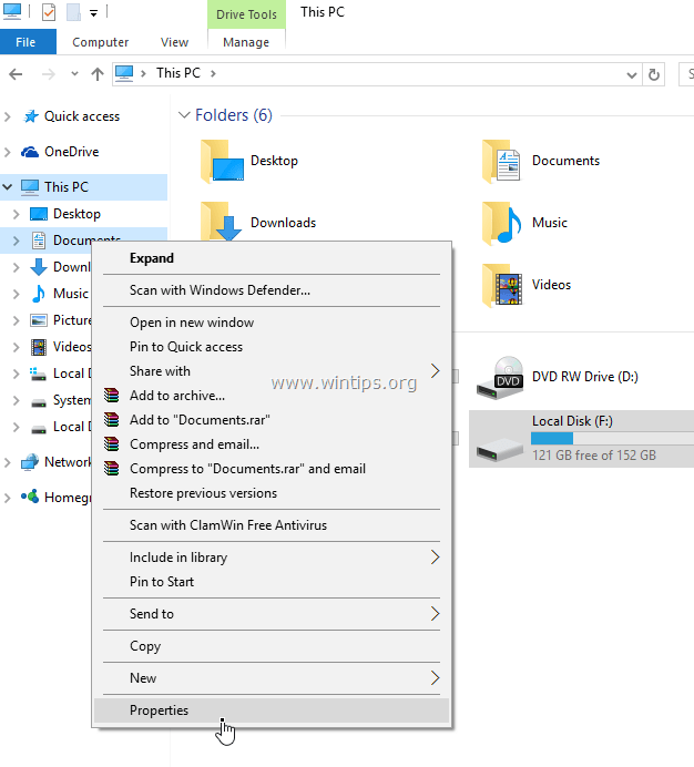 changing default file locations windows 10