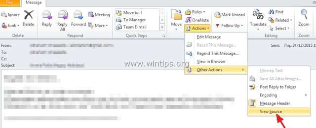 view message source outlook
