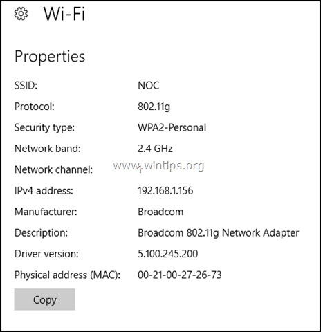 wi-fi properties windows 10