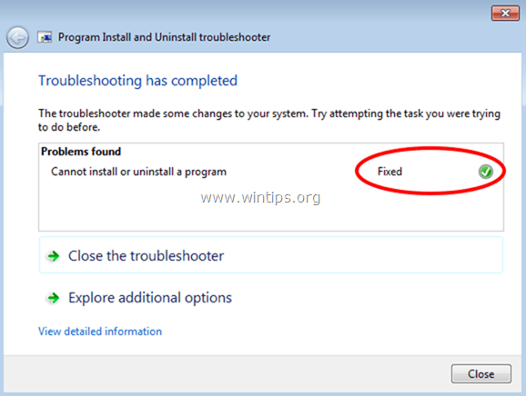 Install Uninstall troubleshooter