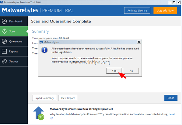 Scan Malwarebytes 3.0 for infections