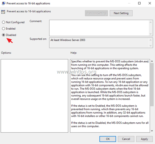 Allow 16-bit program execution - Group Policy