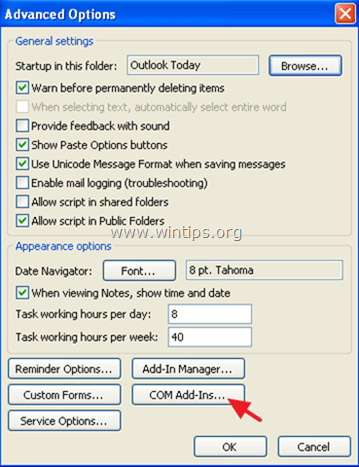 disable add-ins otulook 2003