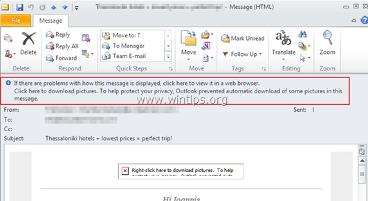 Jak povolit stahování obrázků v e-mailových zprávách aplikace Outlook.