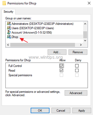 DHCP client Access Denied error 5