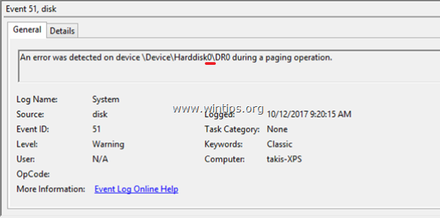 an error was detected on device during a paging operation server 2016