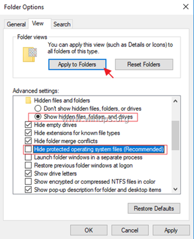 show hidden system protected files Windows 10