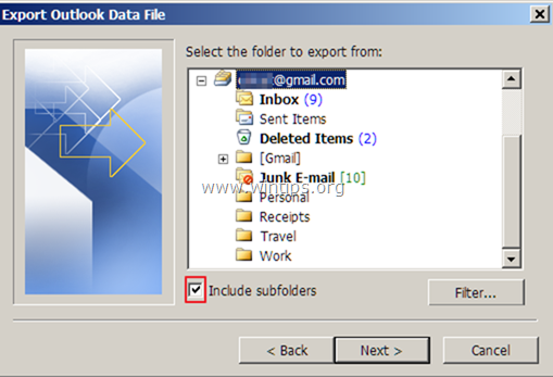 export gmail to pst file