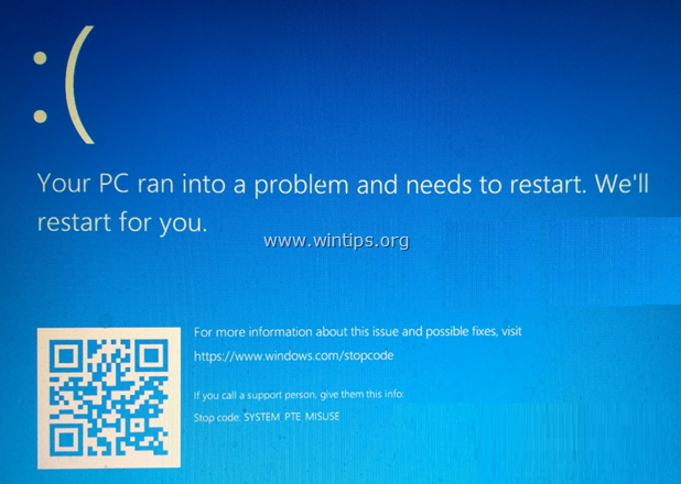 FIX: SYSTEM PTE MISUSE Blue Screen Error på Windows 10 Installation (løst)