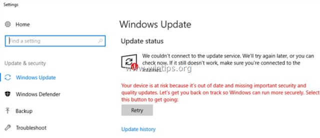 Your device is at risk – Cannot Update Windows 10 