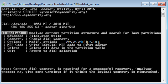 recover files from disk - testdisk analyze