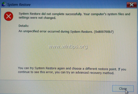 System Restore Failed 0x800700b7