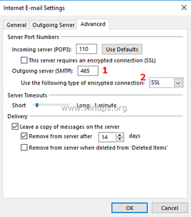 Outlook Outgoing Server PORT and Encryption