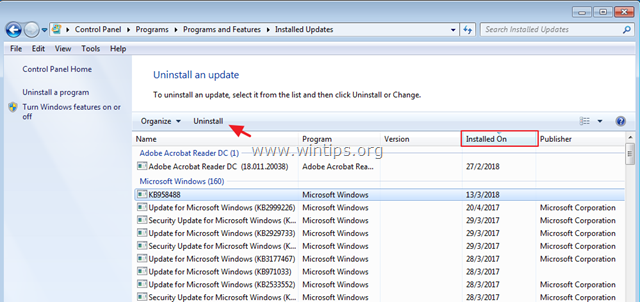 unistall updates windows