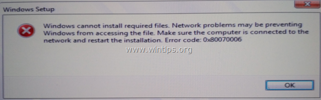 FIX: Errore 0x80070006 Windows non può installare i file richiesti