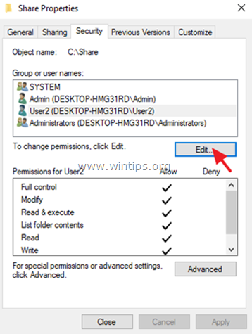 modify sharing permissions windows