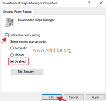 disable Downloaded Maps Manager group policy