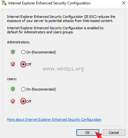 server 2016 internet explorer disable enhanced security