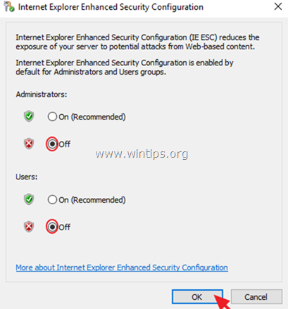 disable Enhanced Security Configuration server 2016