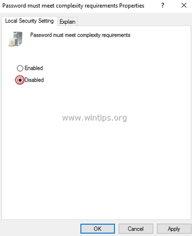 disable password complexity requirements