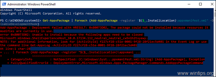 FIX Windows.ShellExperienceHost Deployment failed with HRESULT 0x80073D02 