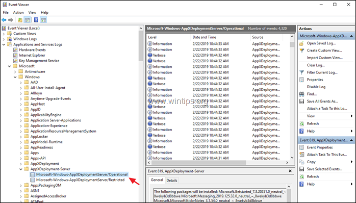 View AppX deployment  Log / Errors in Event Viewer