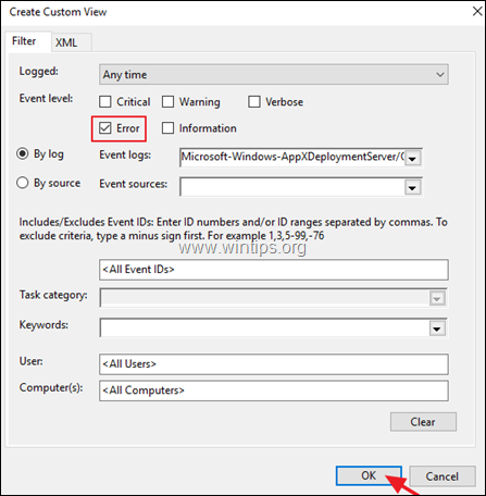 view errors add package event viewer