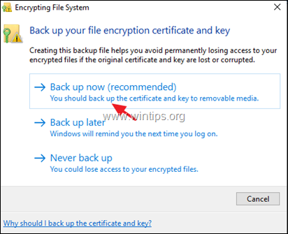 backup decryption key efs