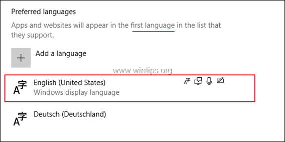 windows 10 default input language for apps and websites