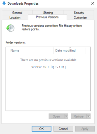FIX: Nem állnak rendelkezésre korábbi verziók, de a Windows 10-ben a Rendszervédelem engedélyezve van (Megoldva).